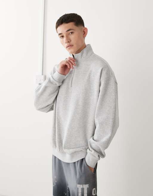 COLLUSION half zip funnel neck in gray heather