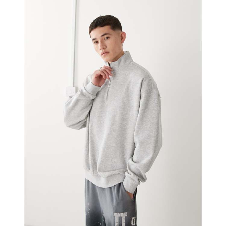 COLLUSION half zip funnel neck t shirt in grey marl