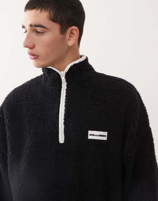 COLLUSION half zip teddy fleece in black | ASOS