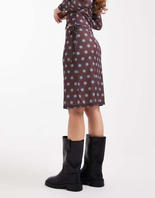 COLLUSION - Halflange rok met vervaagde stippen in bruin en blauw, deel van co-ord set, 4 van 5