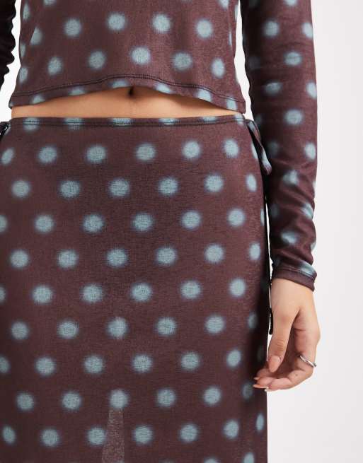 COLLUSION - Halflange rok met vervaagde stippen in bruin en blauw, deel van co-ord set, 5 van 5