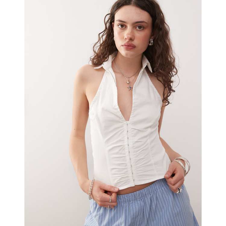 COLLUSION halter neck collared top in white | ASOS