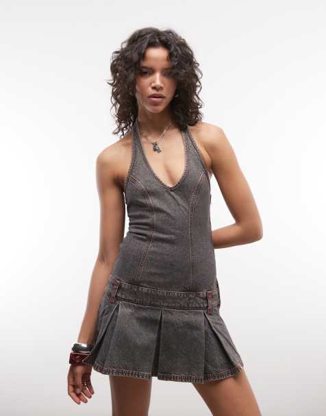 COLLUSION halter neck dress in charcoal wash - view 1