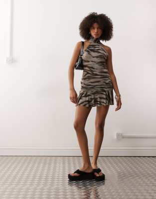 Collusion Halter Neck Micro Mini Flippy Dress