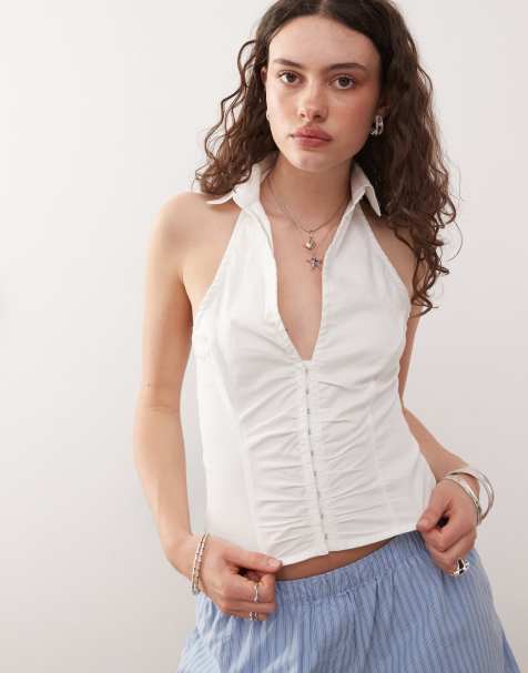 COLLUSION halter neck shirt top in white - view 1