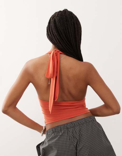COLLUSION halter neck top in orange, 4 of 4