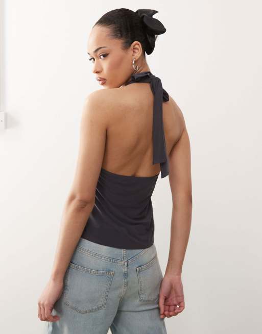 COLLUSION halter neck top with front twist detail in gray | ASOS