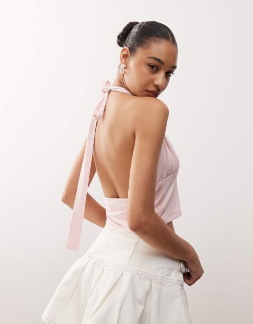 COLLUSION halter top in baby pink, 4 of 4