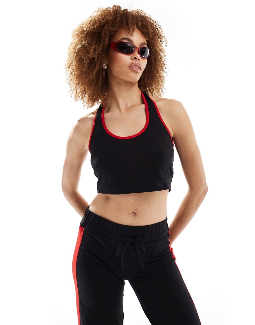 halter top with contrast binding in black - part of a set