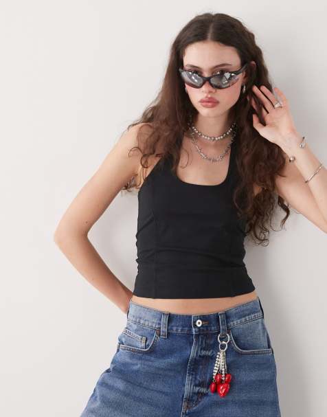 COLLUSION halter top with piping detail in black - view 1