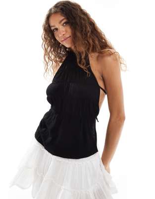Collusion COLLUSION halter top with strappy back in black-White