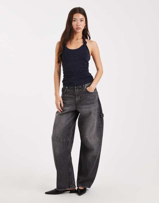 COLLUSION - Haltertop met geknoopte bandjes in glinsterend nachtblauw