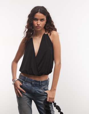Collusion Hardware Wrap Front Halter In Black