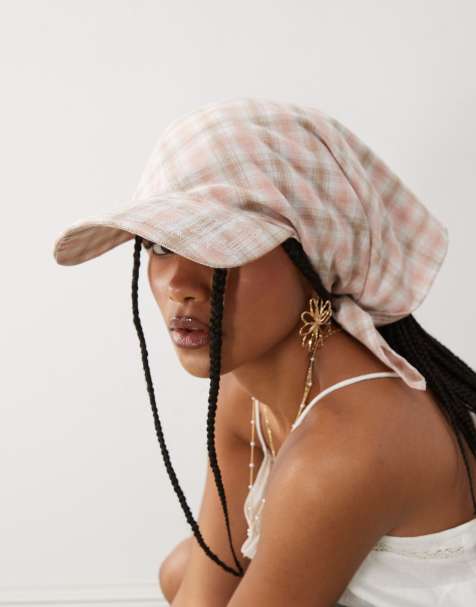 COLLUSION headscarf with cap detail in pink check - view 1