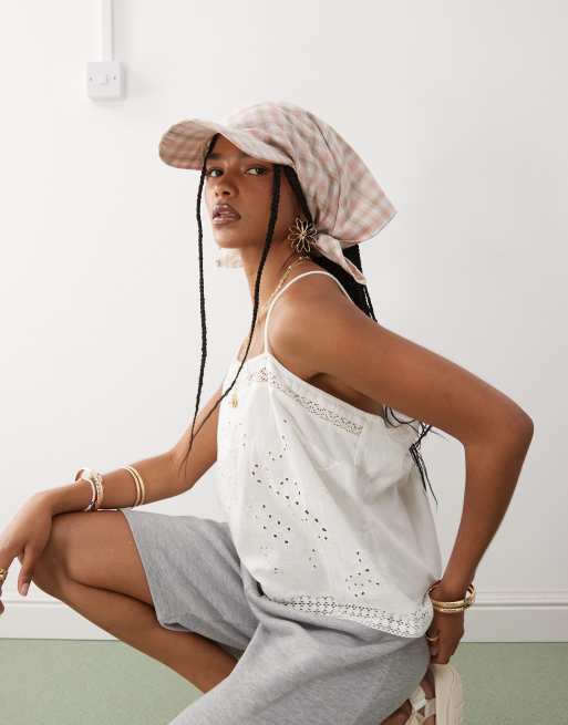COLLUSION headscarf with cap detail in pink check