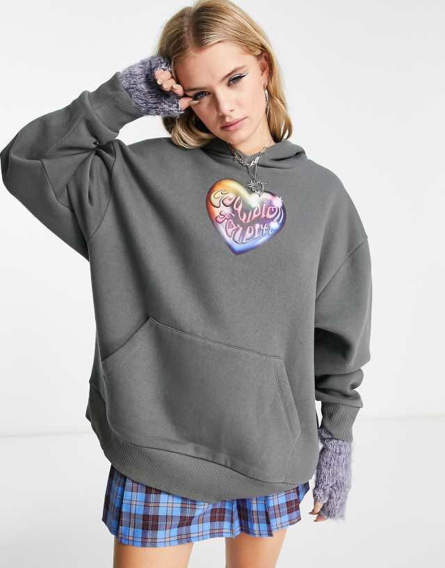 COLLUSION heart print oversized hoodie in gray