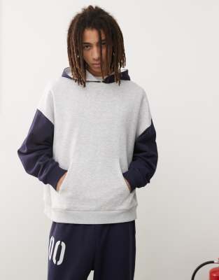 Collusion Heather Gray And Navy Blue Boxy Hoodie With Print - Part Of A Set