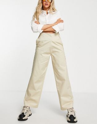 COLLUSION heavy canvas wide leg trousers with cross over front in camel