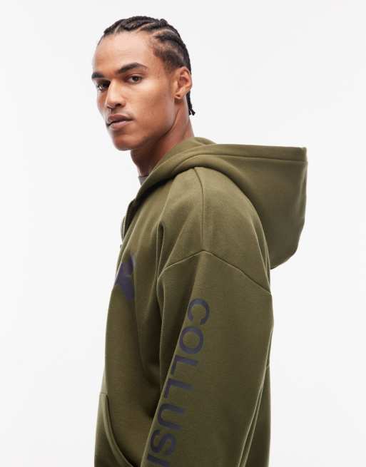 COLLUSION heavyweight boxy hoodie in khaki green, 4 of 5