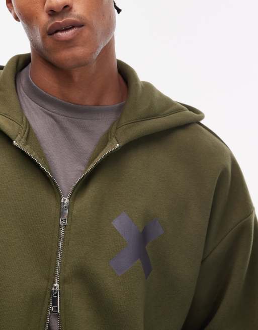 COLLUSION heavyweight boxy hoodie in khaki green, 5 of 5