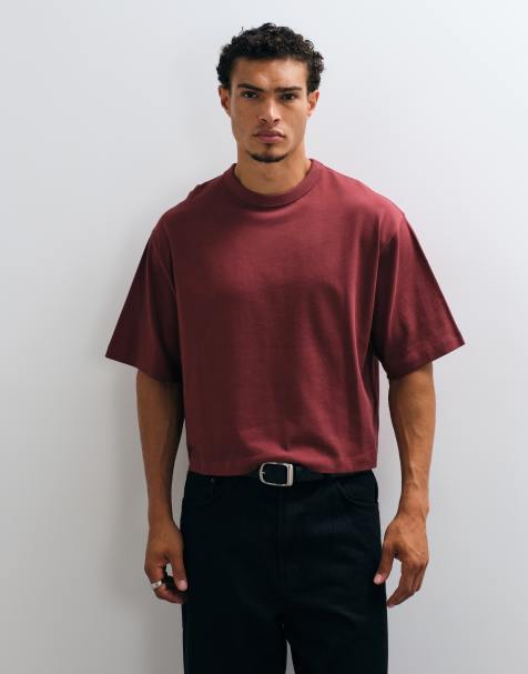 COLLUSION heavyweight boxy t-shirt in burgundy - view 1