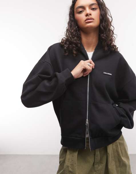 COLLUSION heavyweight boxy zip through hoodie in black co-ord - view 1