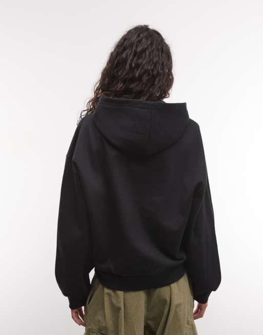 COLLUSION heavyweight boxy zip through hoodie in black co-ord, 4 of 4