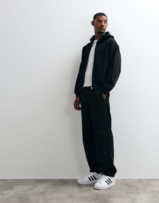 COLLUSION heavyweight boxy zip through hoodie in black, 2 of 5