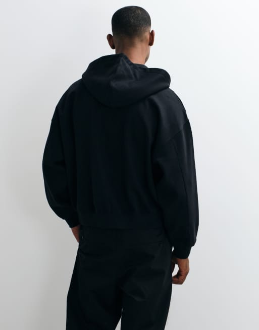 COLLUSION heavyweight boxy zip through hoodie in black, 5 of 5