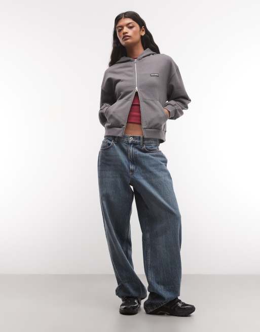COLLUSION heavyweight boxy zip thru hoodie in charcoal set, 2 of 4