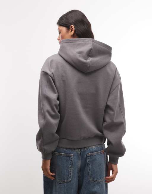 COLLUSION heavyweight boxy zip thru hoodie in charcoal set, 4 of 4