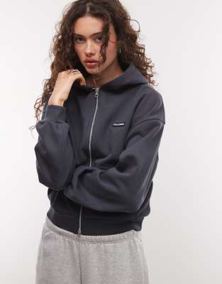 Collusion Heavyweight Boxy Zip Thru Hoodie In Blue