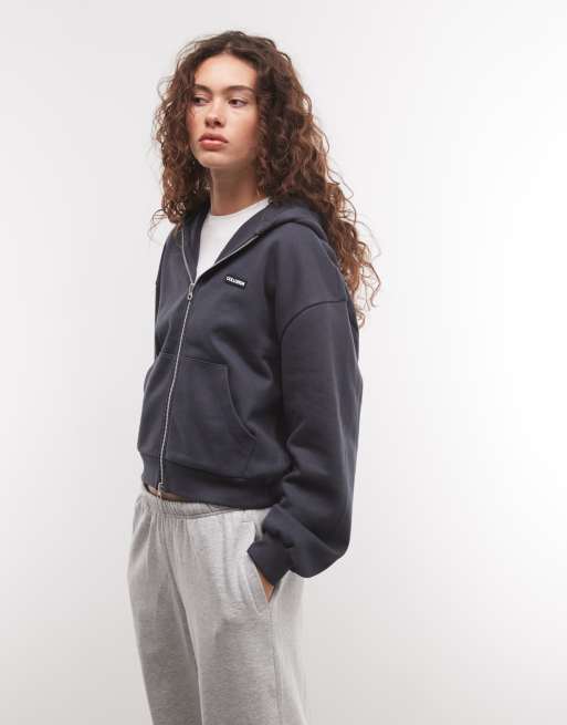 COLLUSION heavyweight boxy zip thru hoodie in navy co-ord, 3 of 4