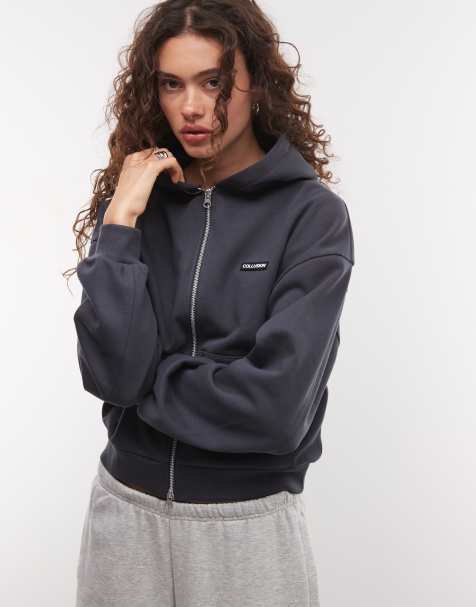 COLLUSION heavyweight boxy zip thru hoodie in navy set - view 1
