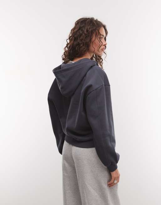 COLLUSION heavyweight boxy zip thru hoodie in navy set, 4 of 4