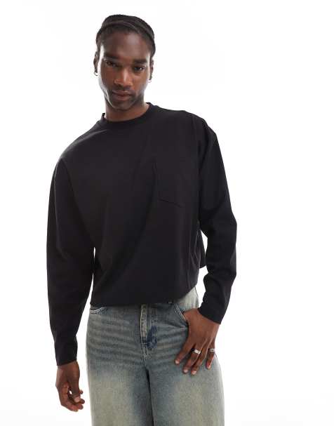COLLUSION heavyweight long sleeve skater t-shirt in black - view 1