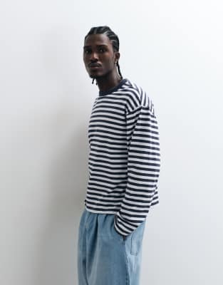 Collusion Heavyweight Striped Long Sleeve Boxy T-shirt In Black