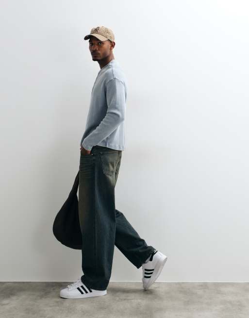 COLLUSION heavyweight long sleeve waffle textured henley in charcoal wash, 2 of 5