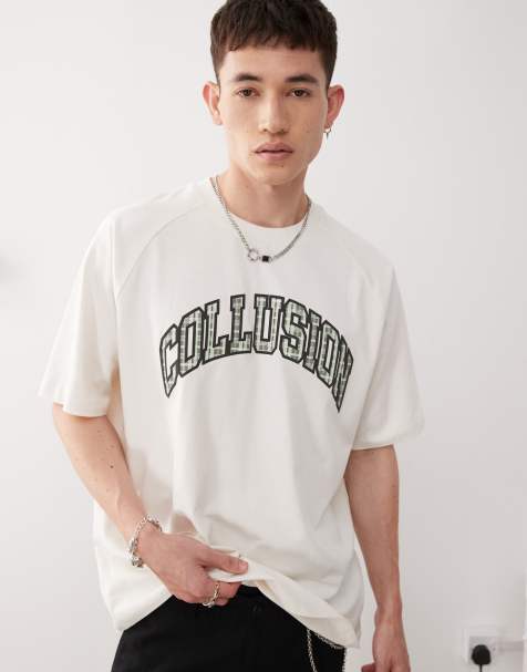 COLLUSION heavyweight tee with plaid print in white - view 1