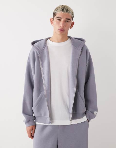 COLLUSION heavyweight zip through boxy hoodie in slate blue - view 1