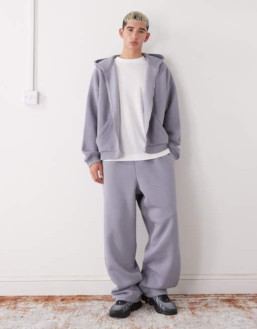 COLLUSION Heavyweight zip through boxy hoodie in slate blue, 2 of 5