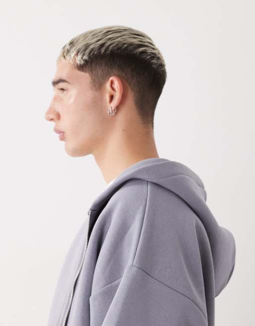 COLLUSION Heavyweight zip through boxy hoodie in slate blue, 4 of 5