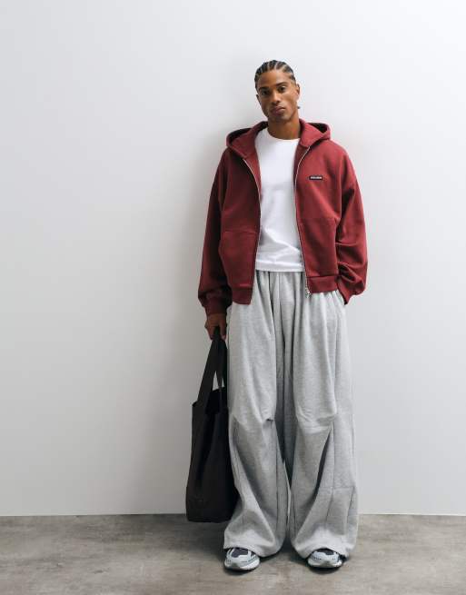 COLLUSION heavyweight zip through oversized hoodie in burgundy, 2 of 5