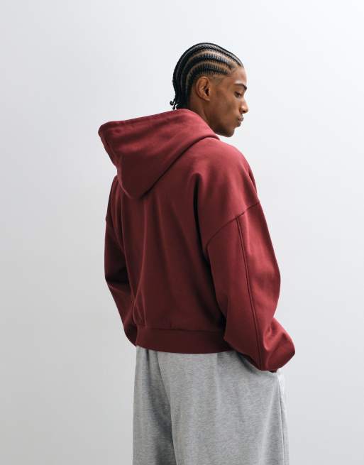 COLLUSION heavyweight zip through oversized hoodie in burgundy, 5 of 5