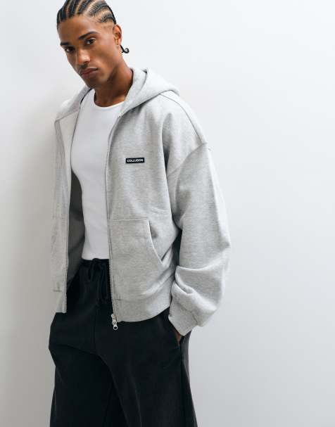 COLLUSION heavyweight zip through oversized hoodie in gray - view 1