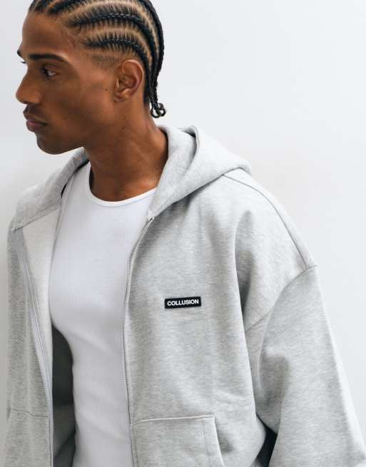 COLLUSION heavyweight zip through oversized hoodie in gray, 3 of 5