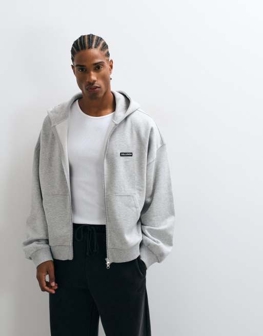 COLLUSION heavyweight zip through oversized hoodie in gray, 5 of 5