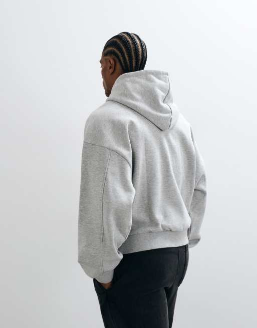 COLLUSION heavyweight zip through oversized hoodie in grey, 4 of 5