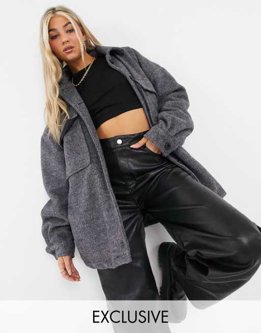 COLLUSION – Hemdjacke in Wolloptik in Grau