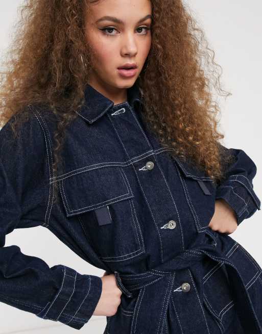 COLLUSION – Hemdkleid mit Gürtel aus Denim in blauer Waschung, 3 von 4